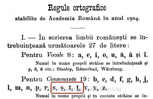 Regulile ortografice din 1904, alfabetul de 27 de litere
