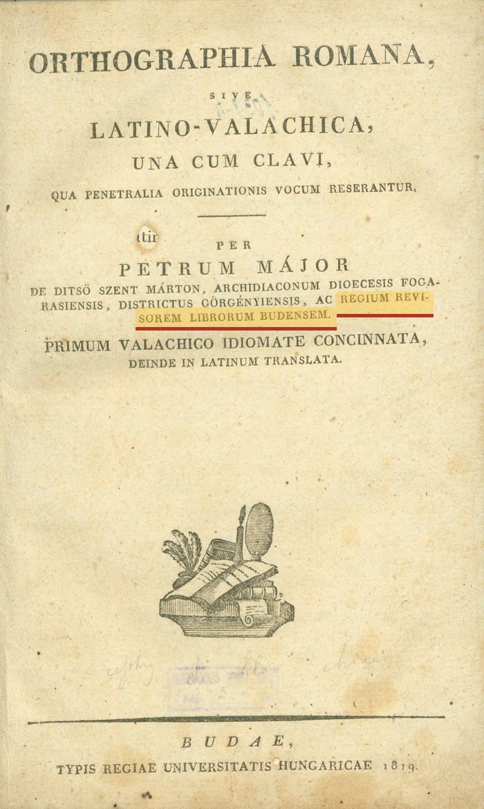 Pagina de titlu a Orthographiei Romana, Buda 1819