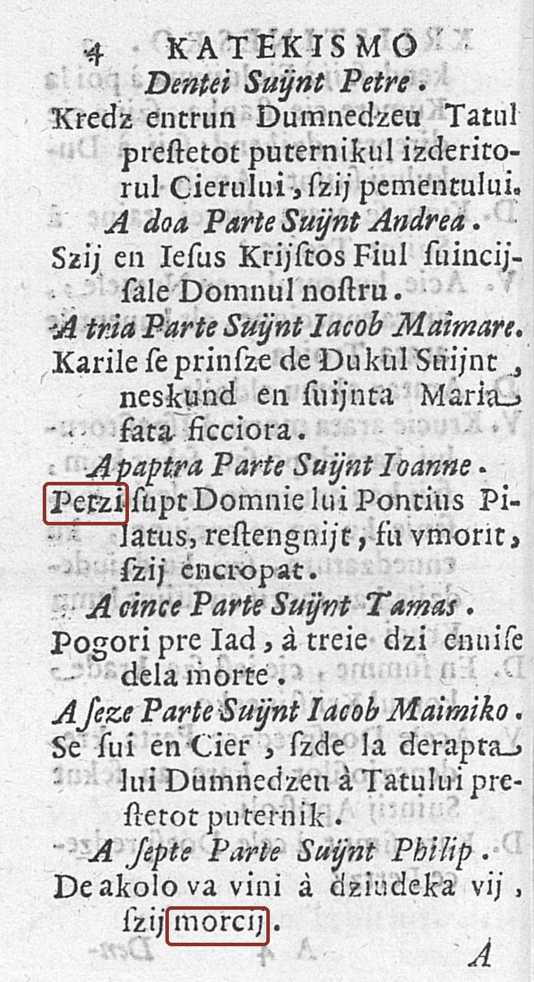 Piluzio 1677, p. 4, Crezul: Petzi și morcij încadrate