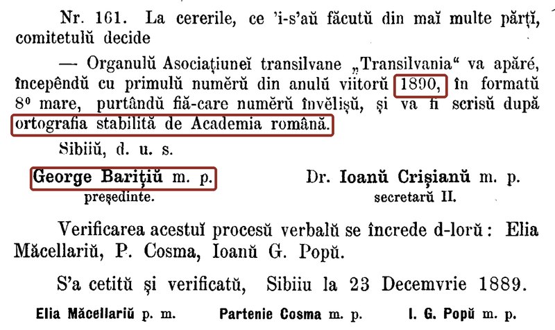 Transilvania, 1890, nr. 1, p. 32: hotărârea nr. 161 a comitetului Asociațiunii